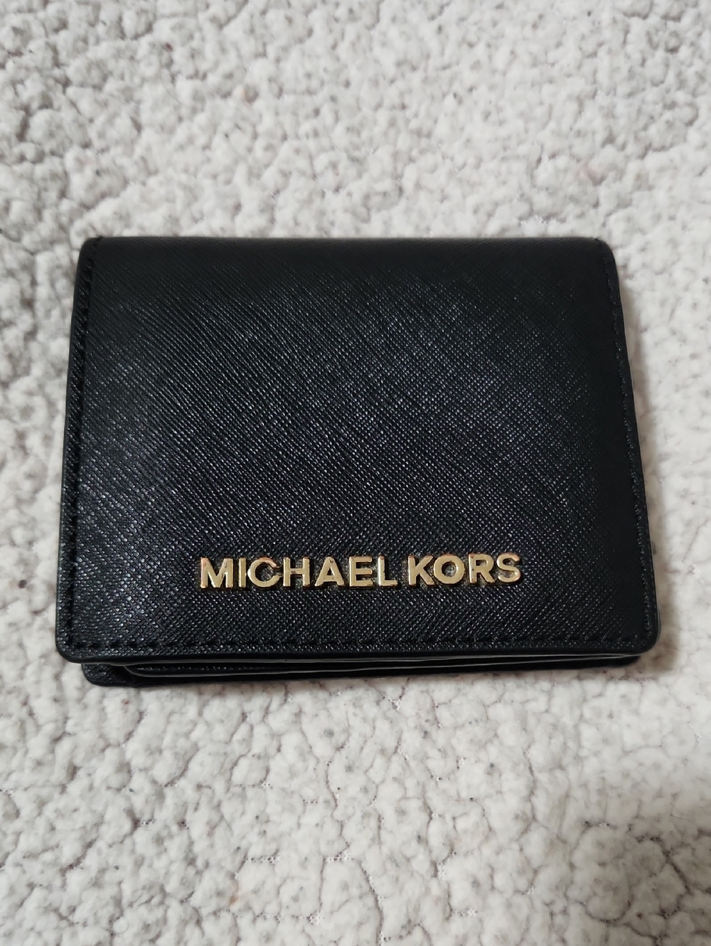 Michael Kors Black Saffiano Leather Card Holder with Gold Logo